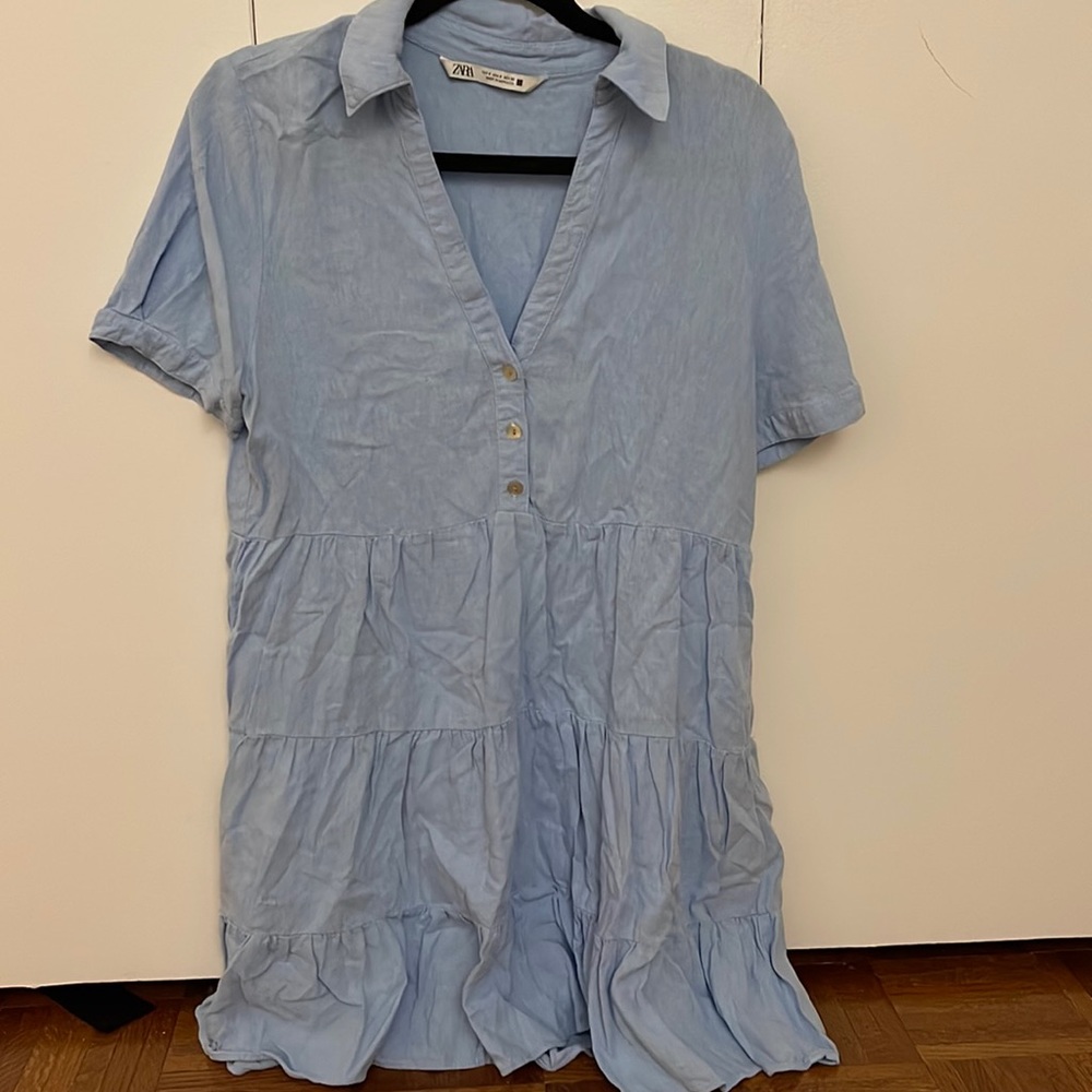 Zara linen blend tiered dress (size small)